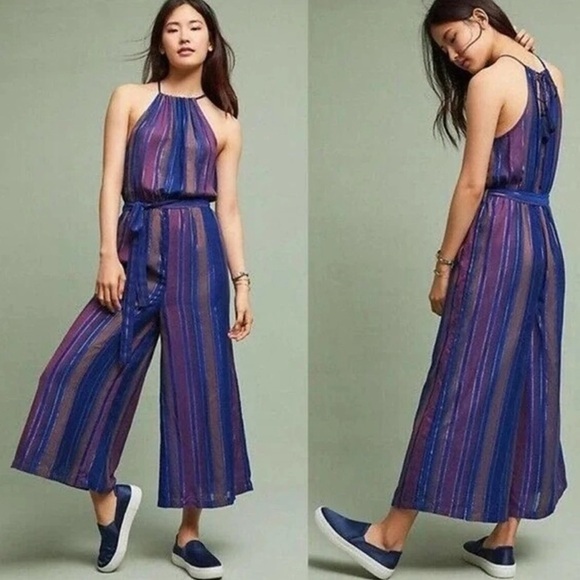 Cleobella Pants - Cleobella Lois Metallic Stripe Wide Leg Jumpsuit Lined Size 6 Anthropologie CUTE